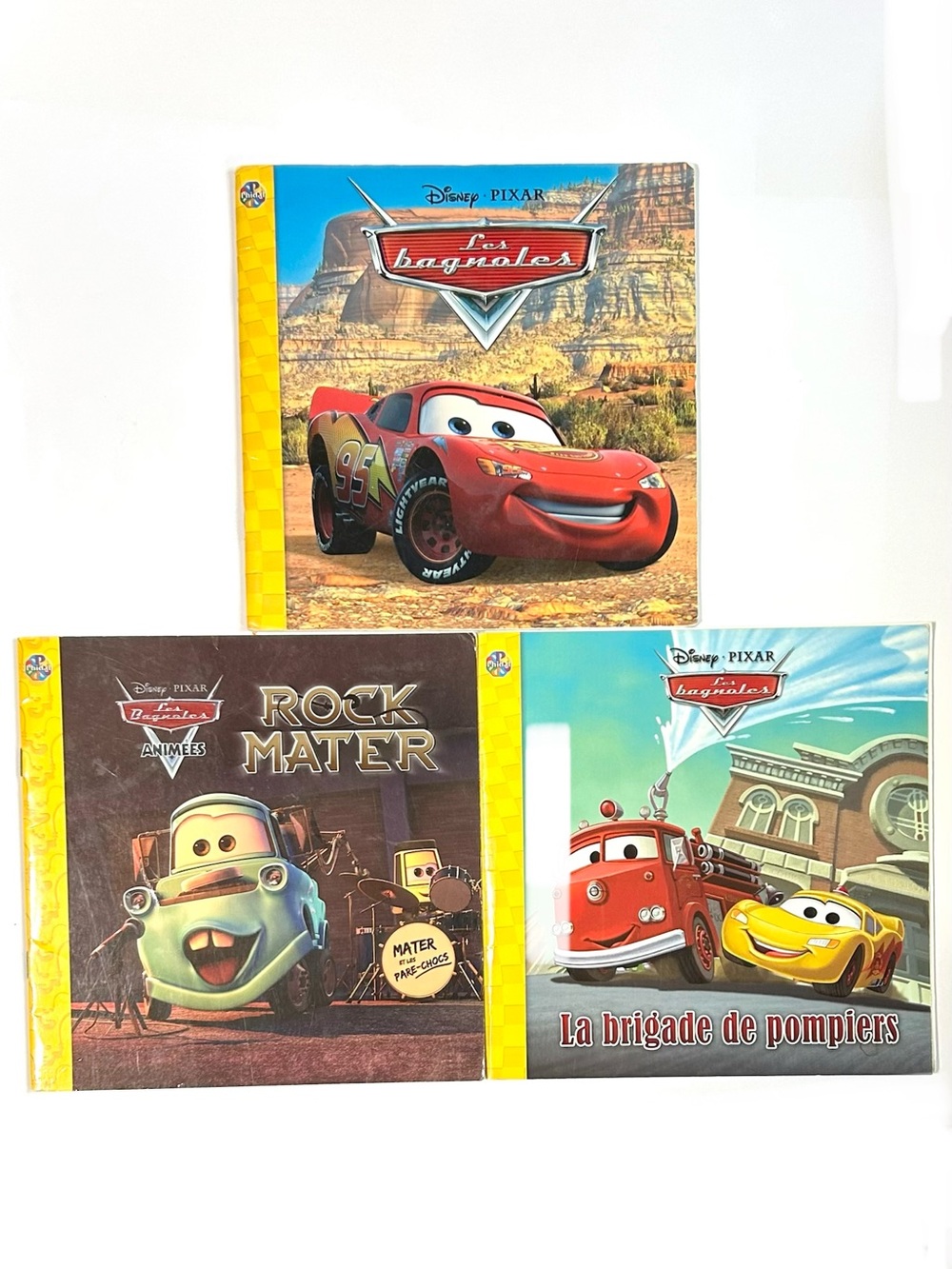 4/$20 3 French Cars Movie Books - Les Bagnoles - Flash McQueen, Mater, Red, Sarg